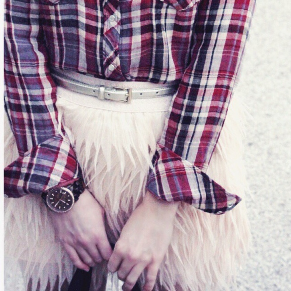 PRESS blush shredding “feather” mini skirt